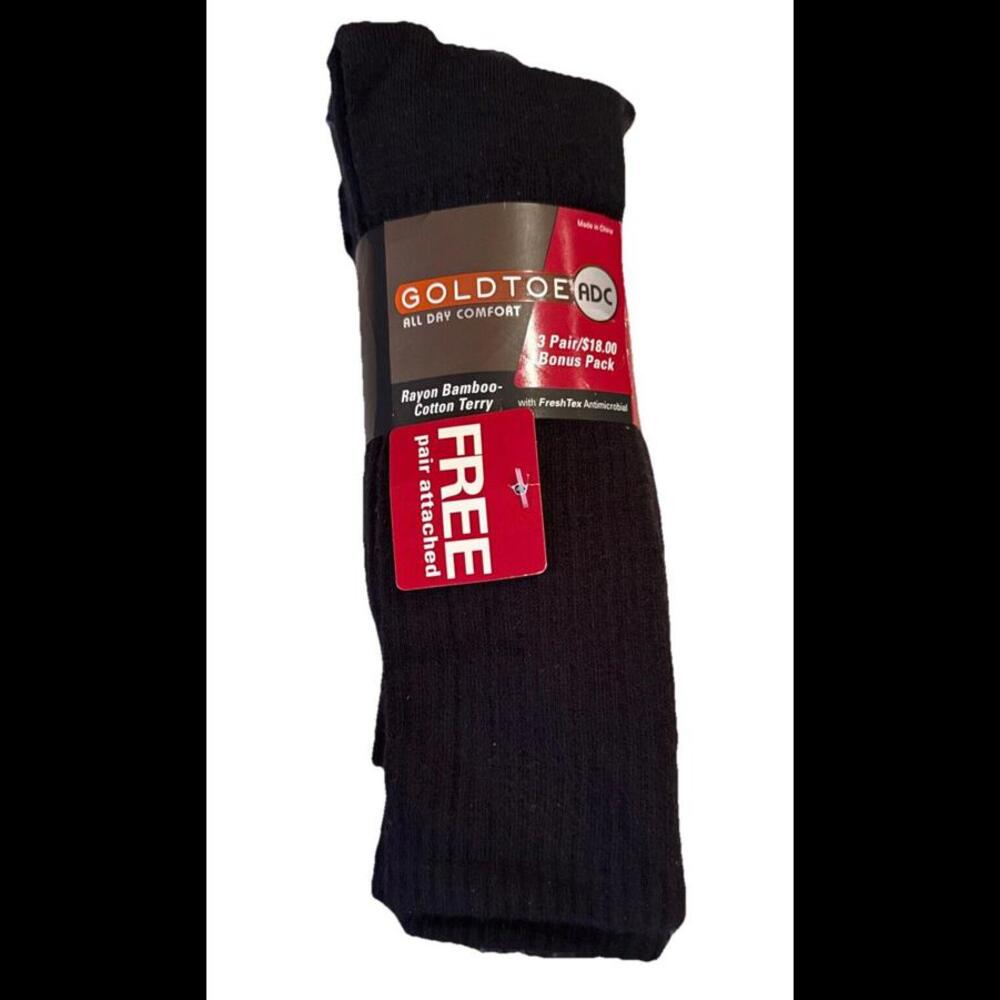 Gold Toe ADC 4 Pair Black Men Socks Size 10-13